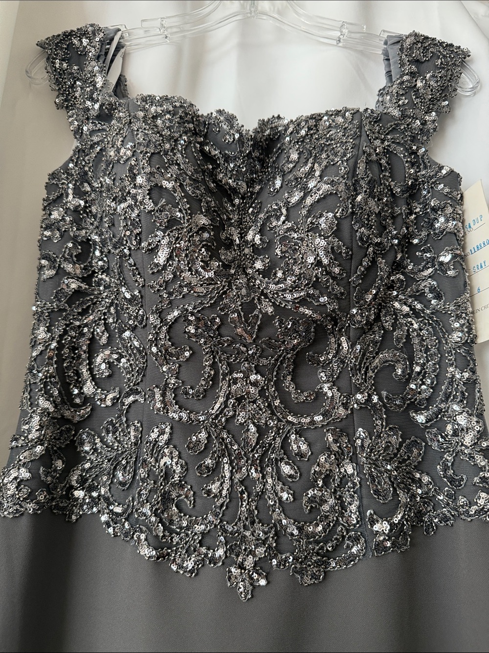 Mon Cheri Gray Embellished Evening Camisole